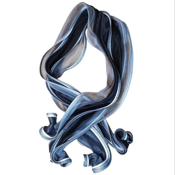 Tammy Child Sheer Black and Gray Scarf. Handmade Curly Q scarf. B0019 - Picture 1 of 7